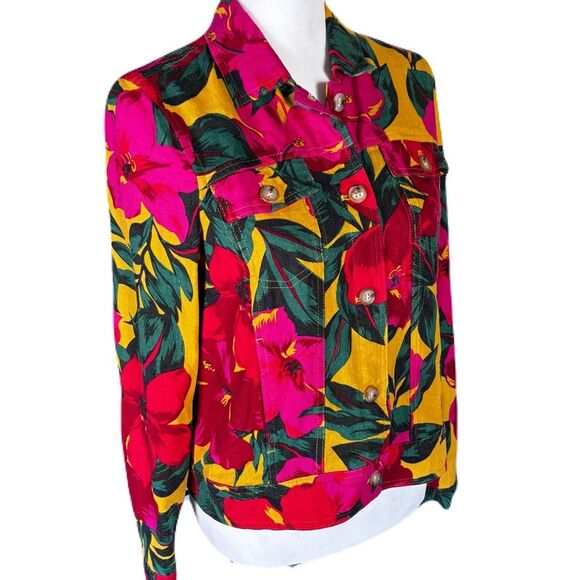 Tahari Floral Multicolor Linen Blend Jacket | EUC | Size Small - Picture 6 of 9